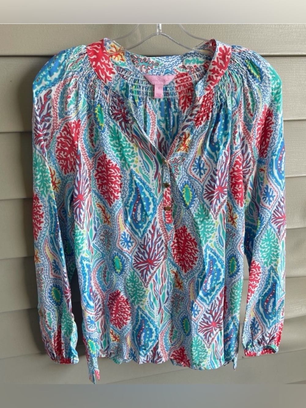 Lilly Pulitzer Elsa Silk Top Blouse Let Minnow